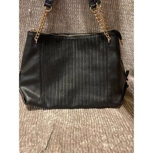 ENZO Angiolini Lg Blk Faux Leather Tote Bag Purse Zip Close